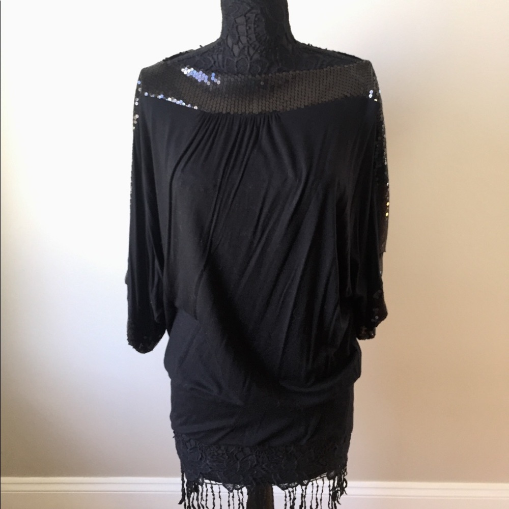 Black Sequin Top with Elastic Bottom